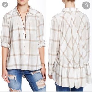 Free People plaid button up. Ruffle hem ❤️